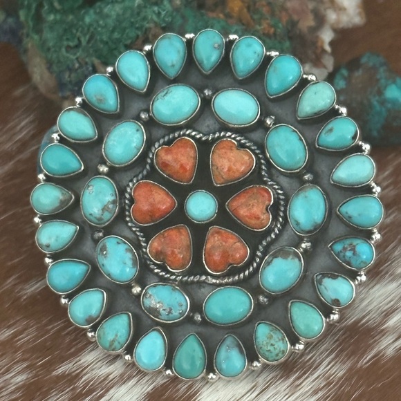 Turquoise spiny oyster statement huge southwestern, Sterling silver ring - Picture 10 of 10